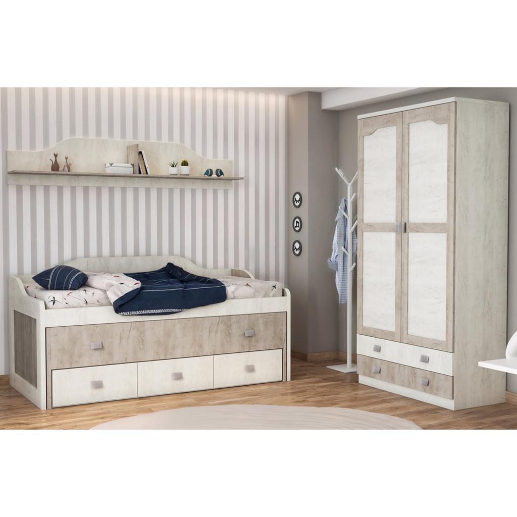 armario juvenil cama compacta roble