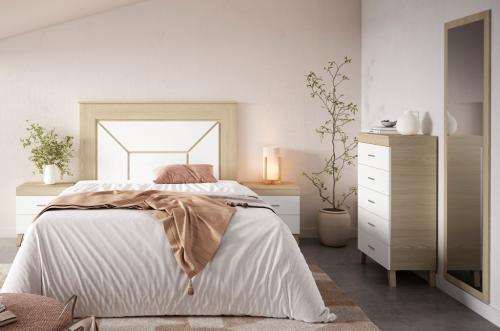 dormitorio blanco lineas rectas moderno roble madera