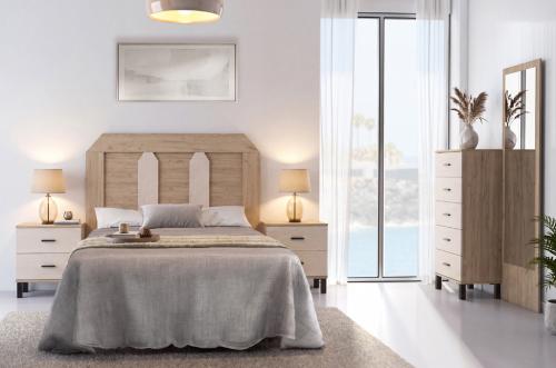 dormitorio de matrimonio con mesitas, dormitorio de matrimonio en roble.